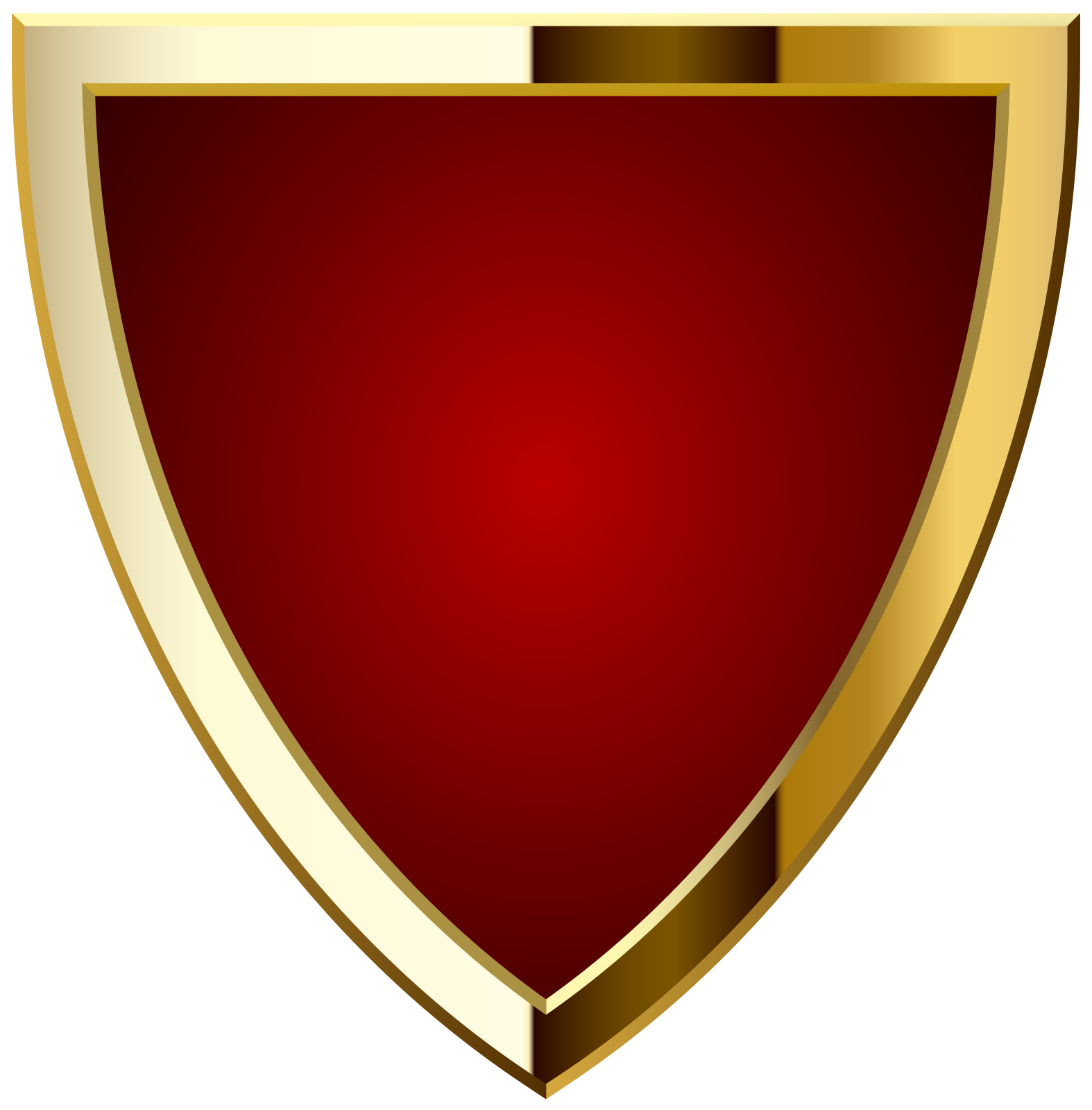a red shield with gold trim