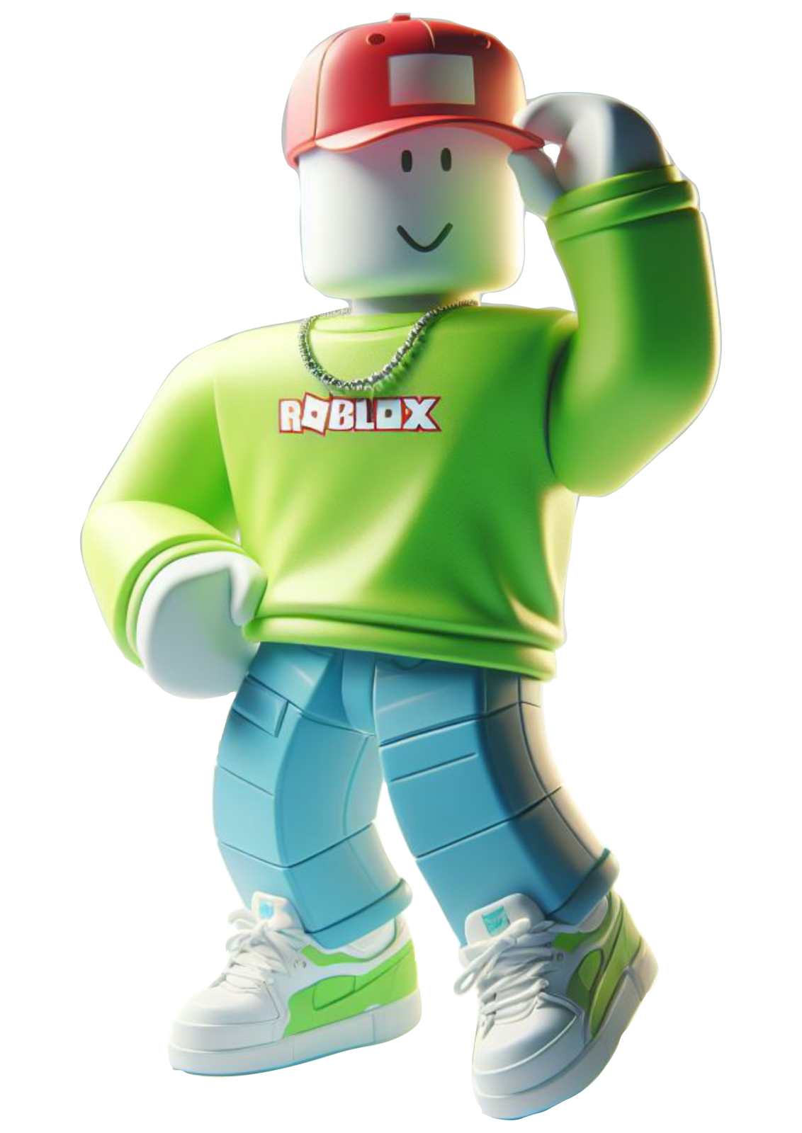 a lego figure wearing a green shirt and blue pants