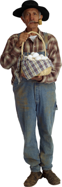 a man wearing a cowboy hat and holding a basket