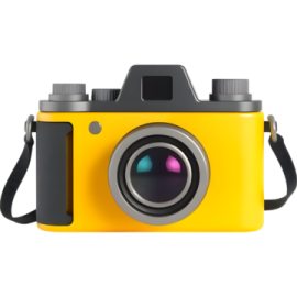 a yellow camera on a white background