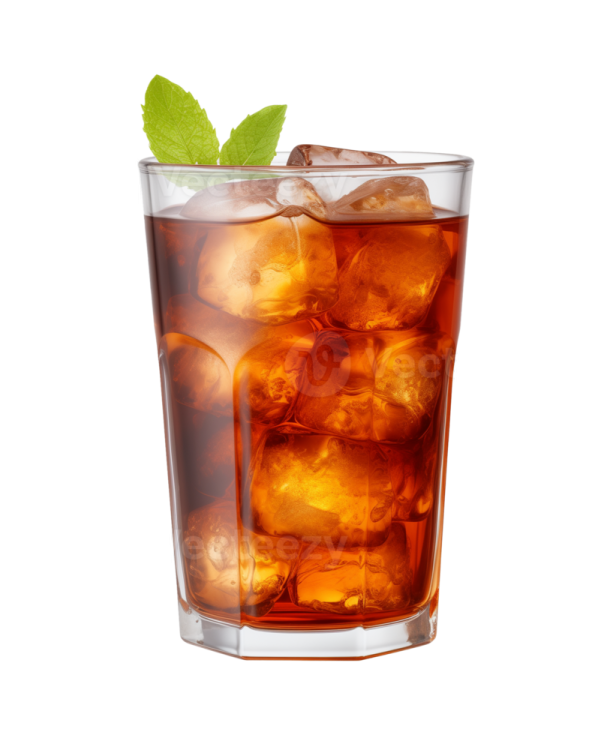 a glass of cola with ice and mint