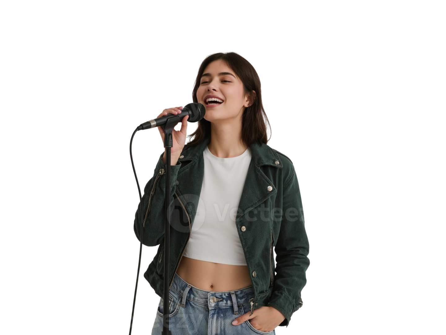 a young woman singing into a microphone