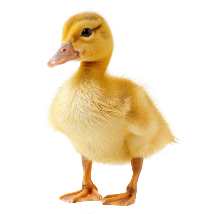 a small yellow duck standing up against a white background