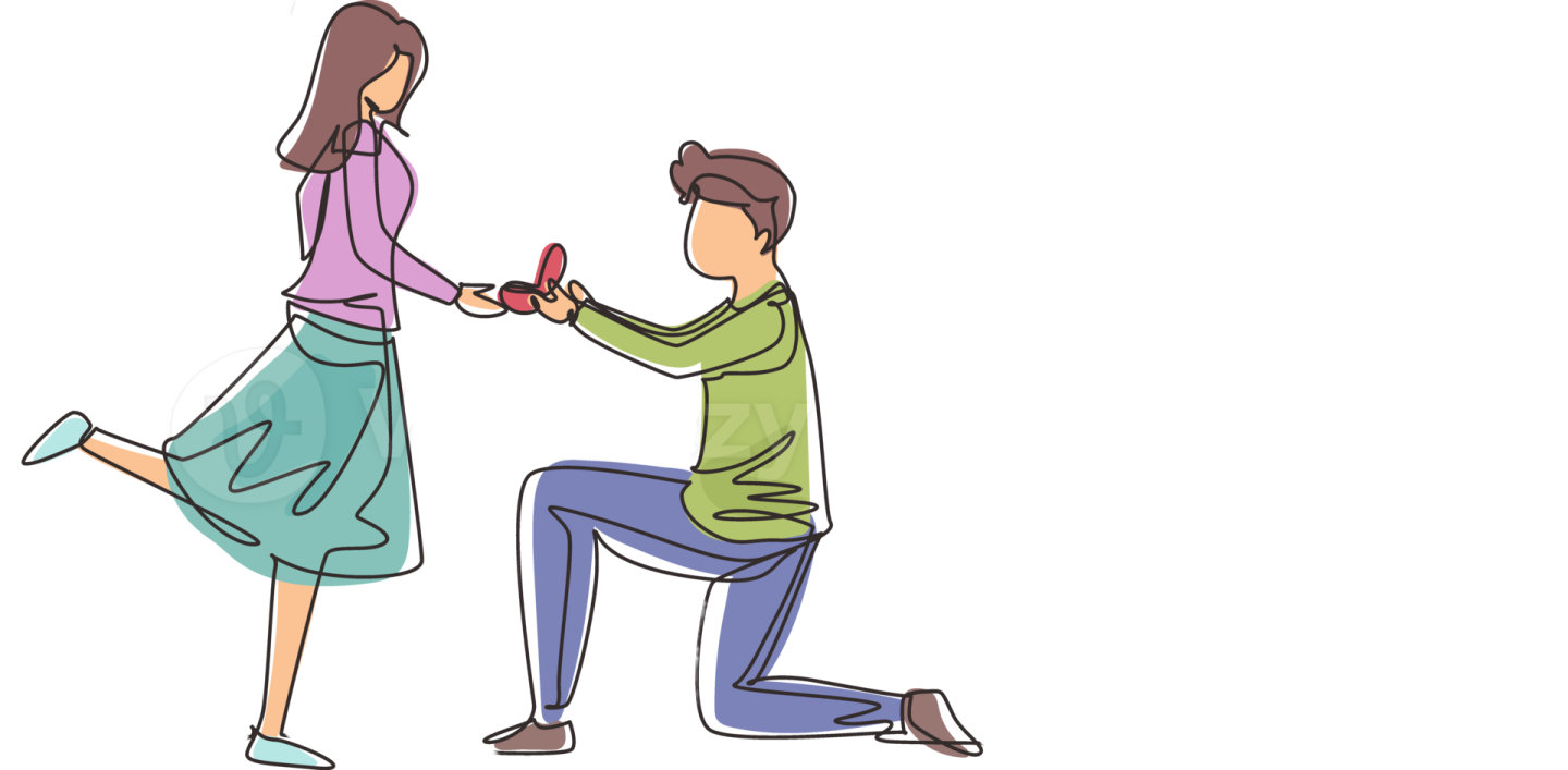 an illustration of a man proposing a woman