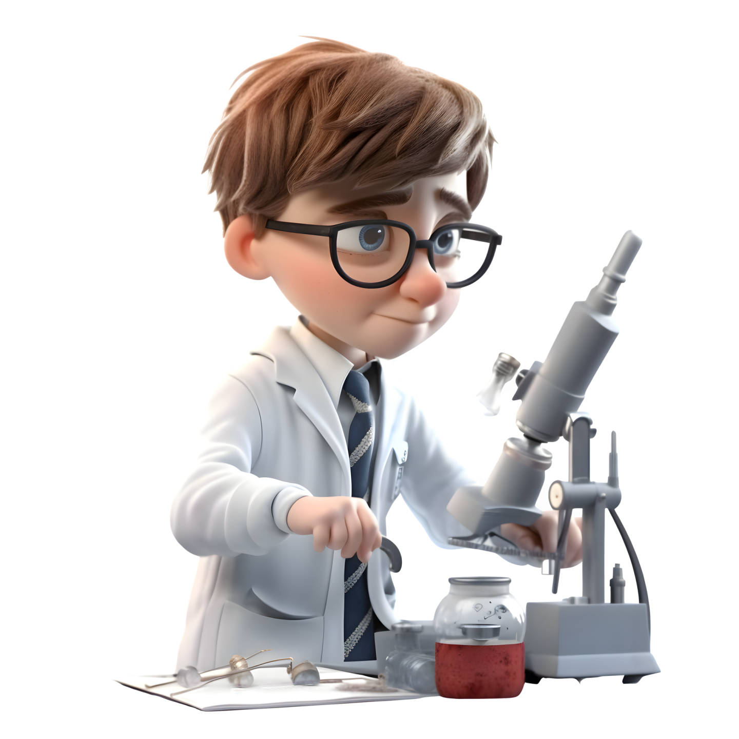 a cartoon scientist looking through a microscope