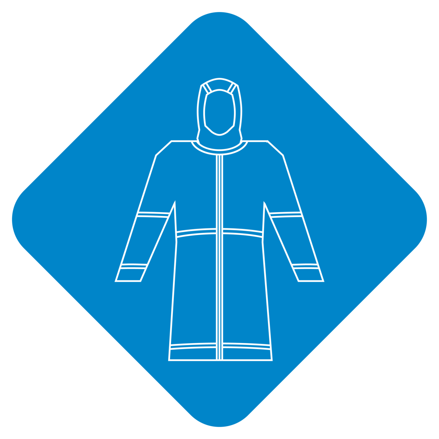 a blue and white icon of a raincoat