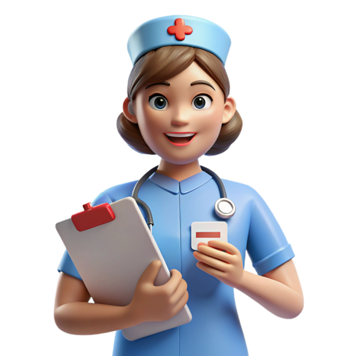a female nurse holding a clipboard and a clipboard