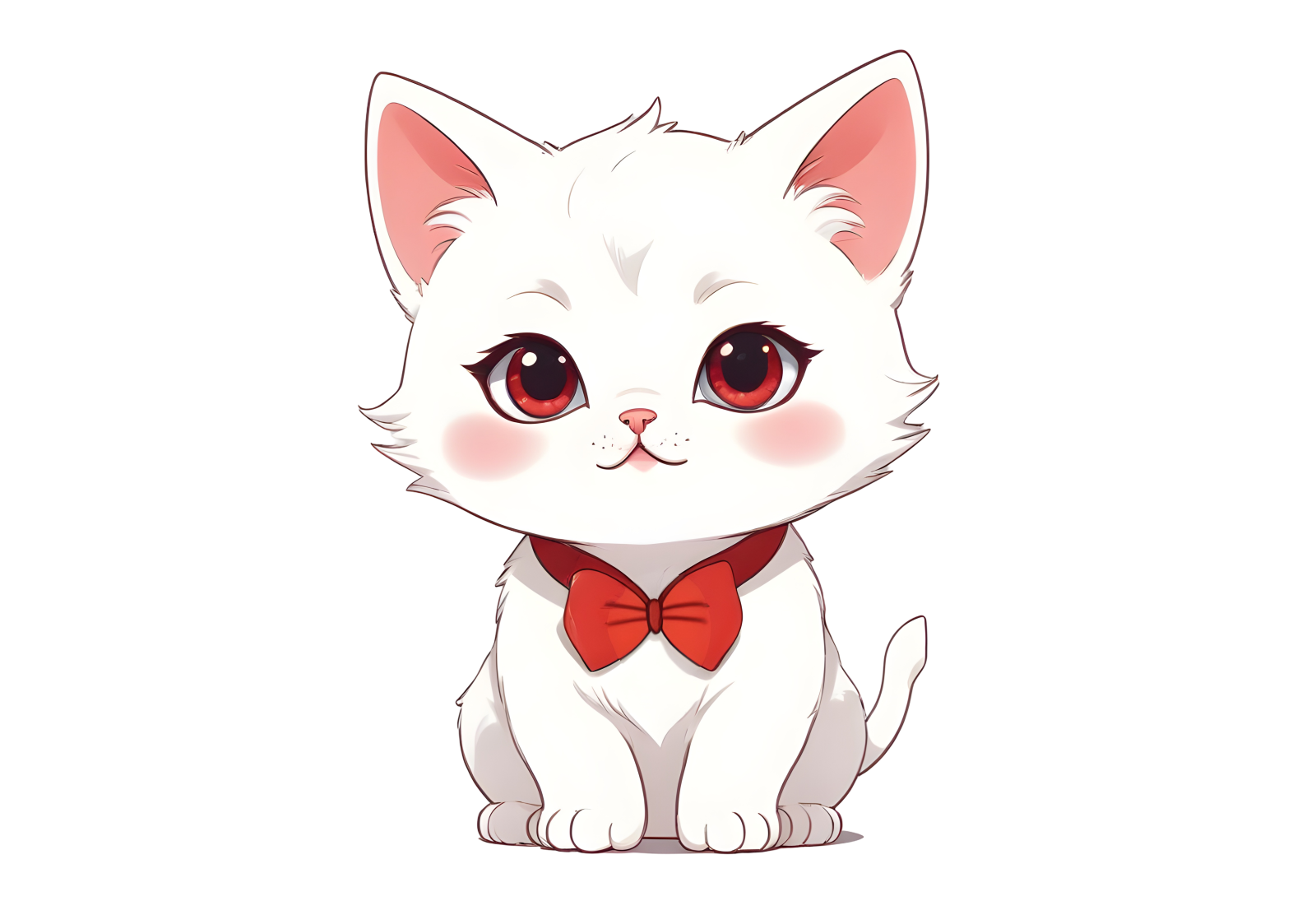 a white cat with red eyes and a bow tie