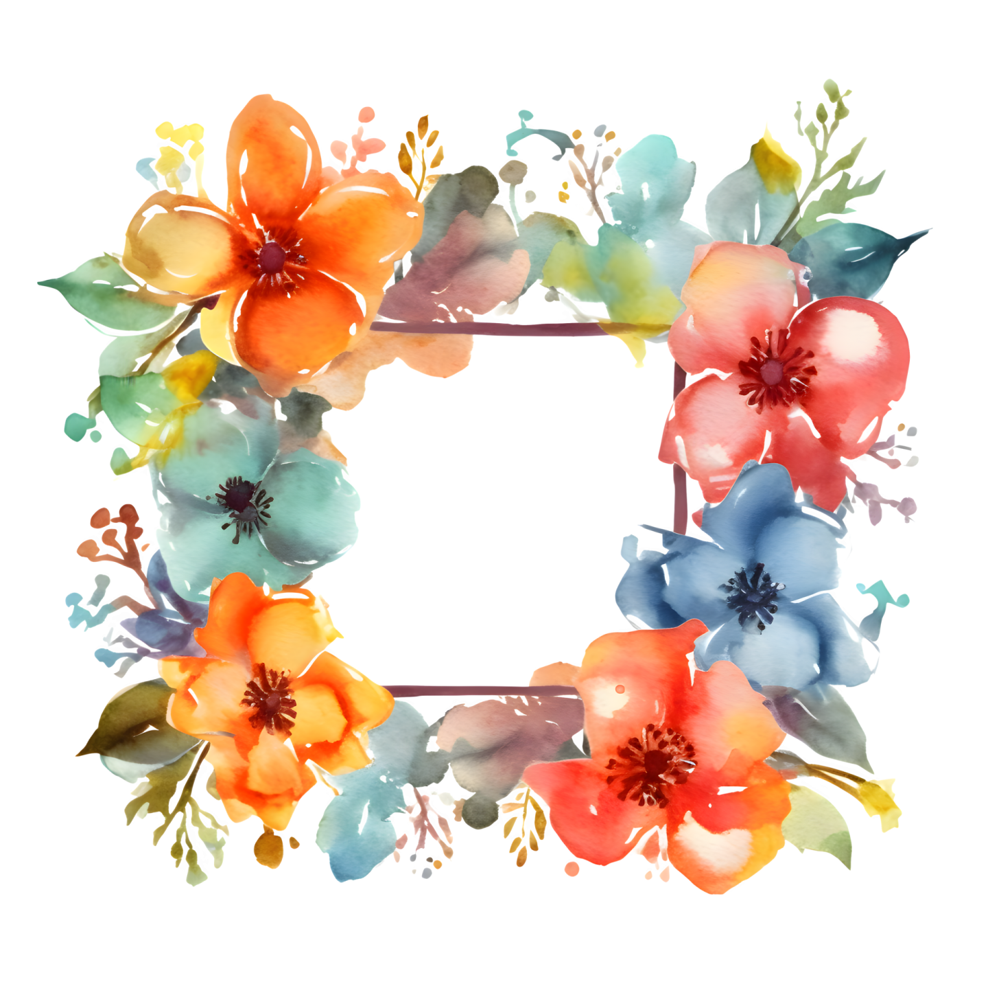a watercolor floral wreath on a white background