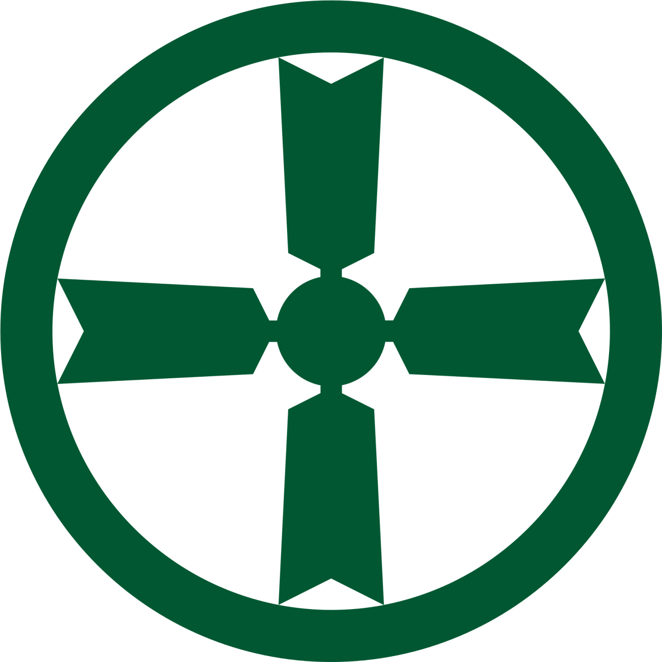 a green cross in the center of a circle