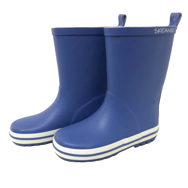 a pair of blue rain boots