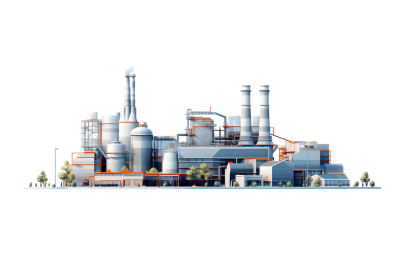 an industrial factory with a white background
