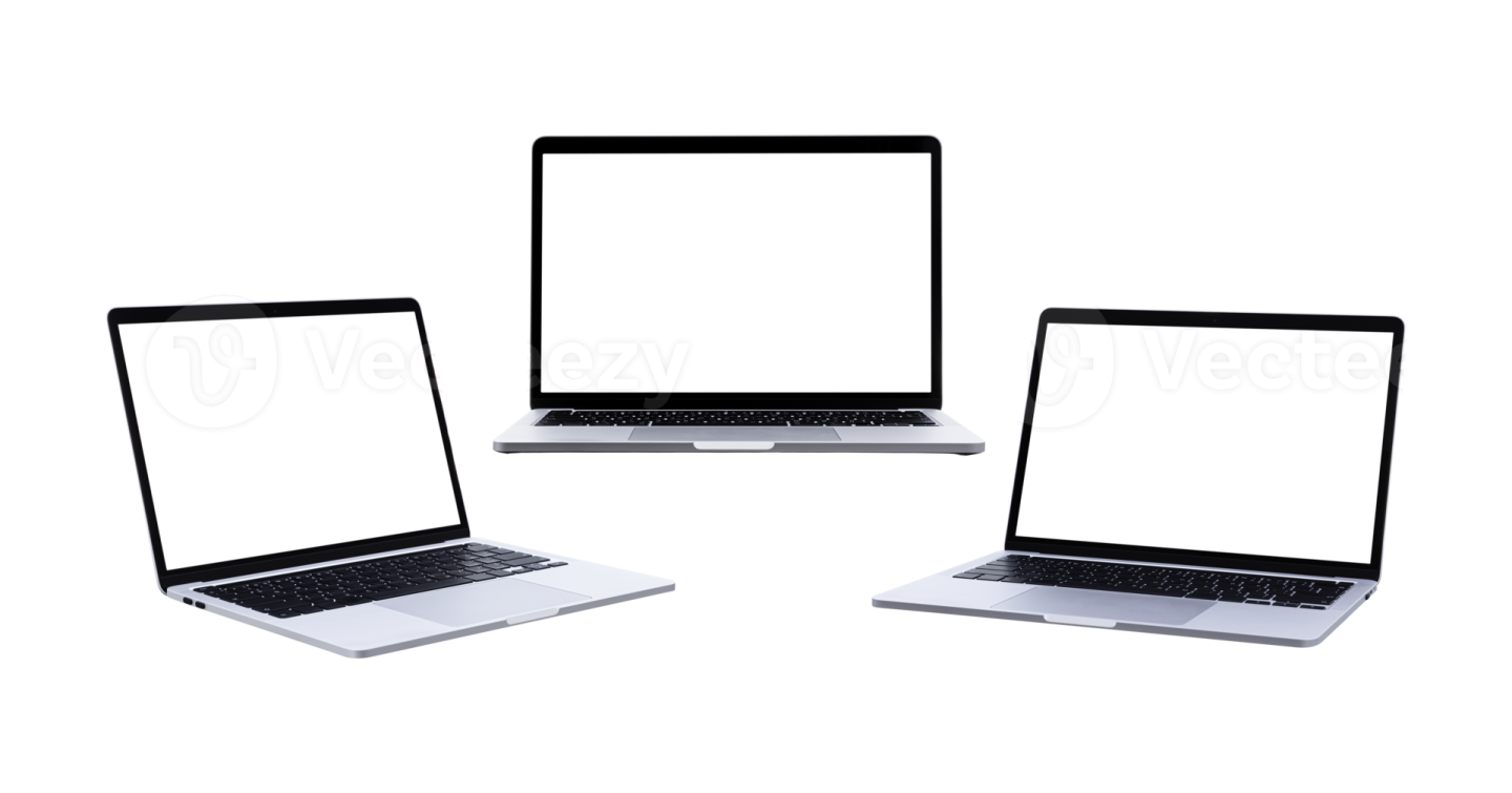 three laptops on a white background