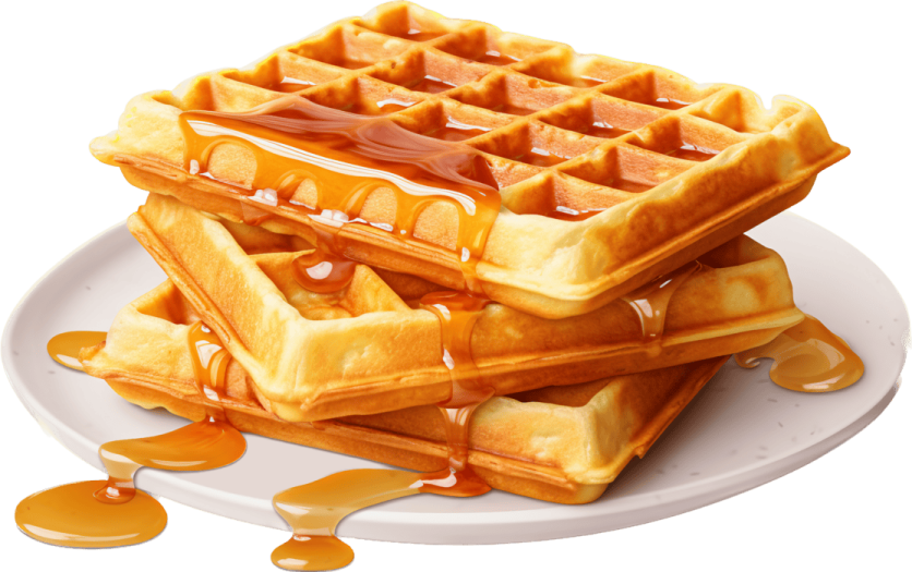 a stack of was on a plate with syrup