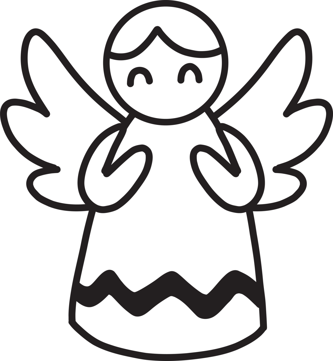 a black and white drawing of an angel