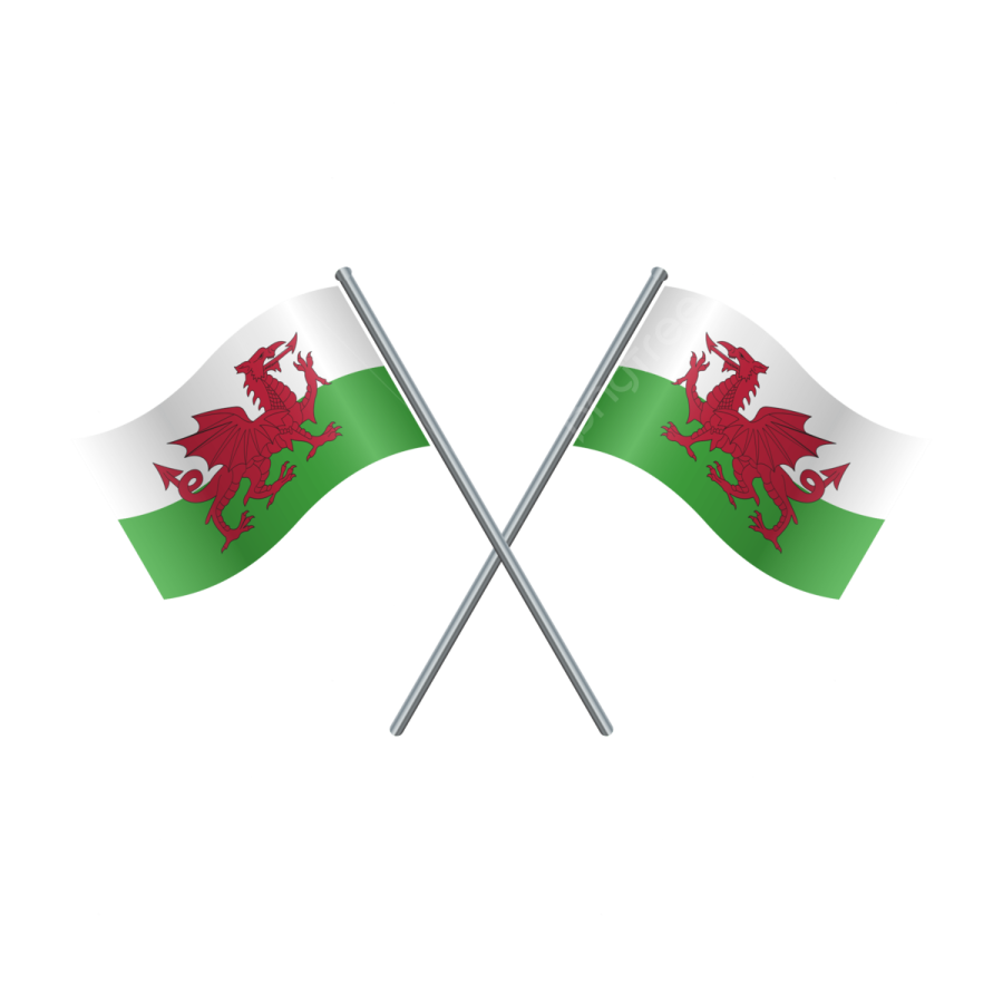 two crossed flags with the flag of wales