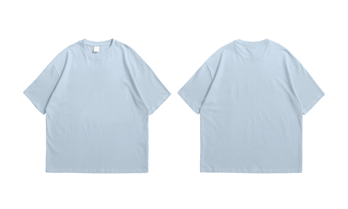 the back of a light blue t - shirt