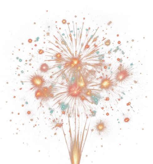 a bunch of orange and blue fireworks