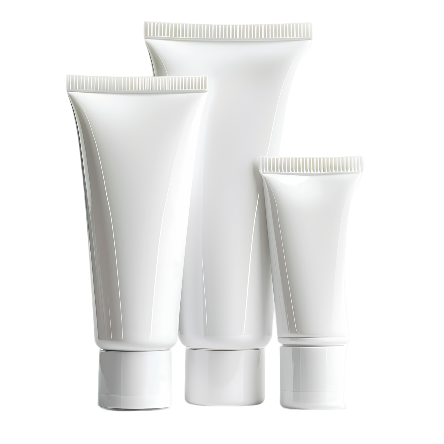 a set of three white plastic tube tubes on a white background