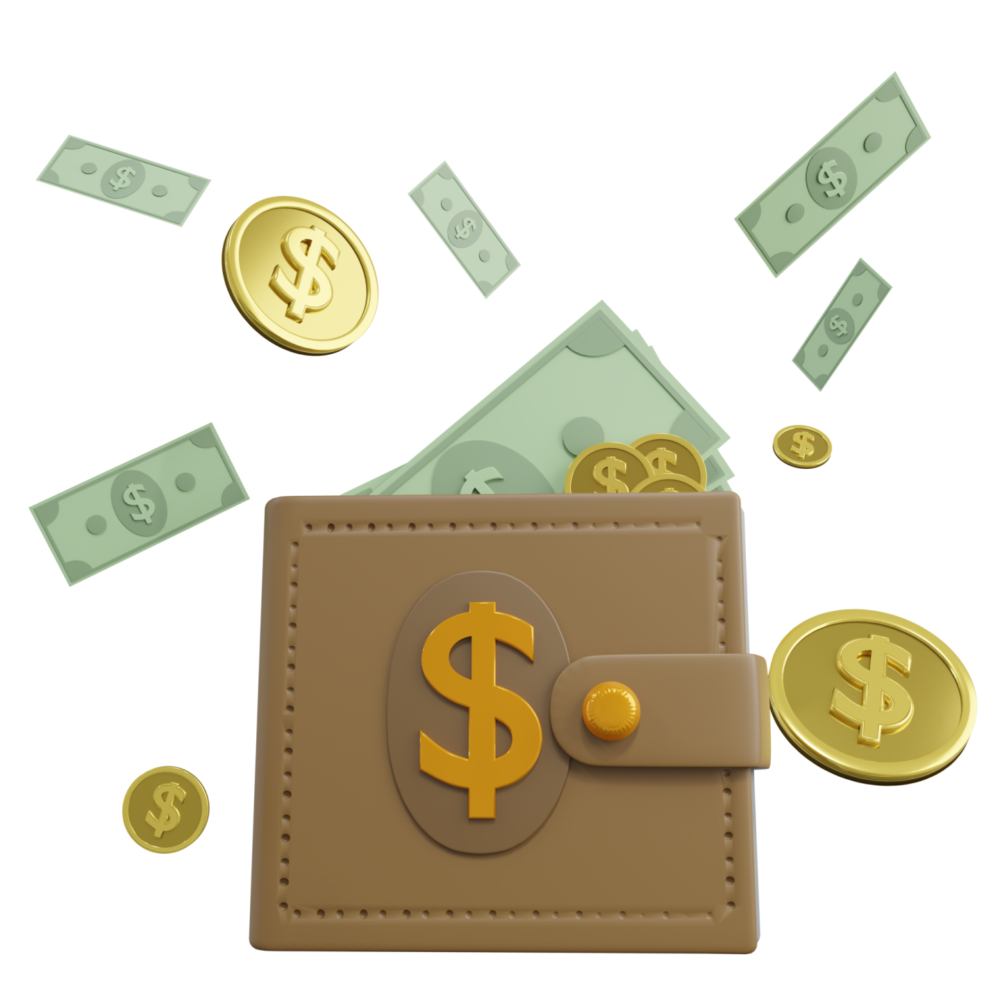 a wallet with money flying out of it