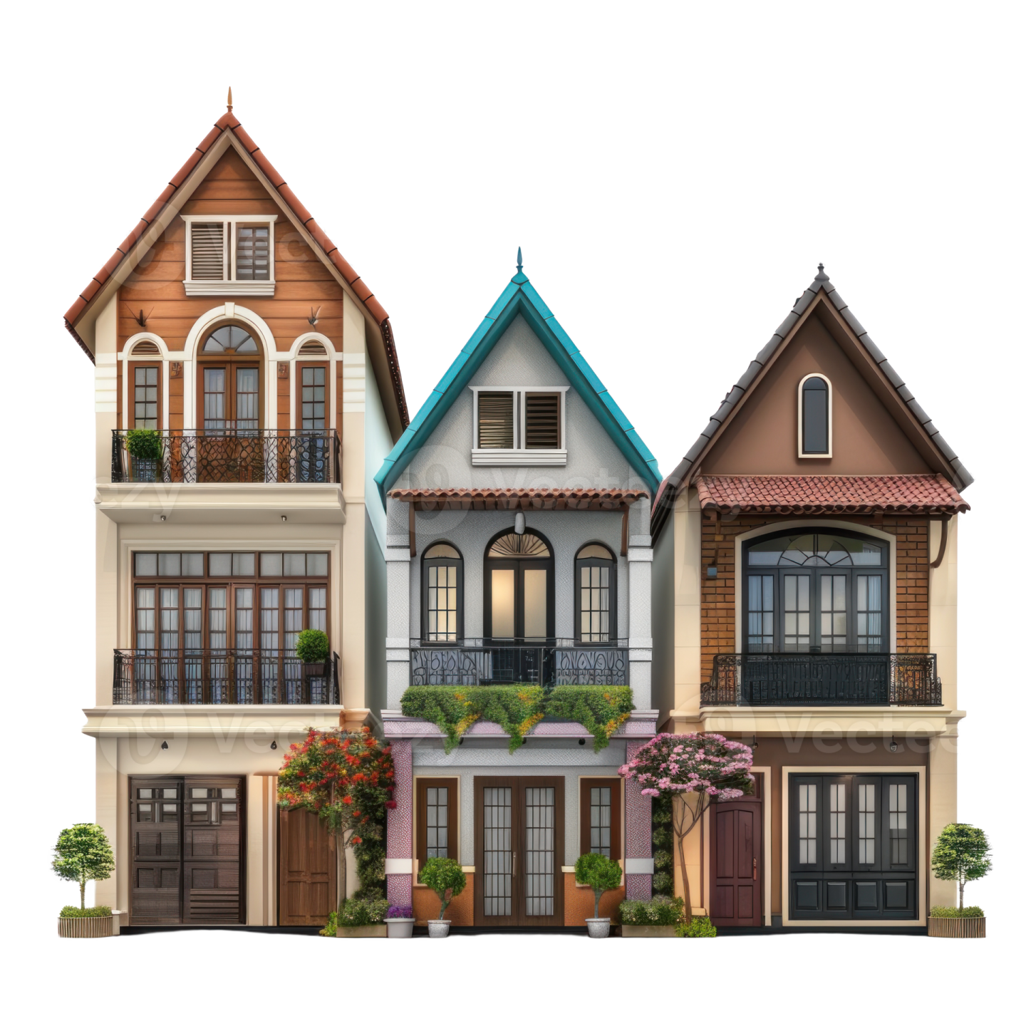 a row of houses on a white background