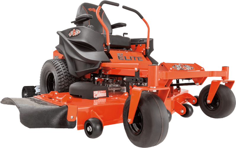 an orange riding mower on a white background