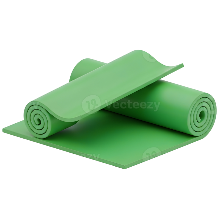 a roll of green yoga mat on a white background