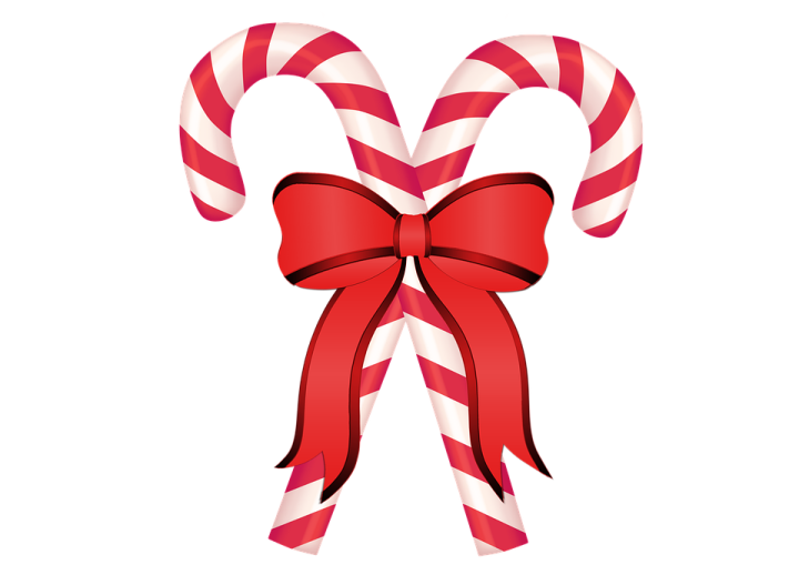 a red and white candy cane with a bow
