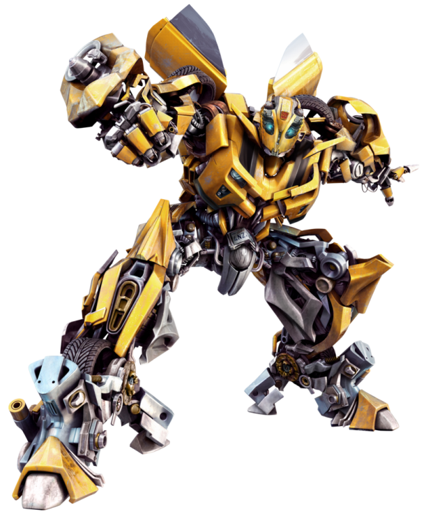 a yellow and black robot standing on a white background
