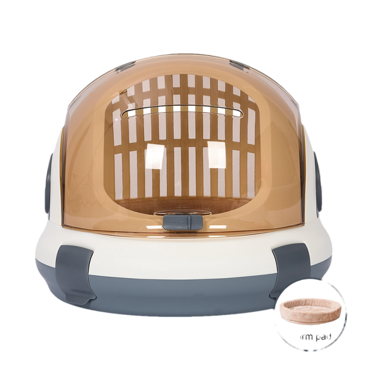 a dog helmet with a brown and white stripe pattern