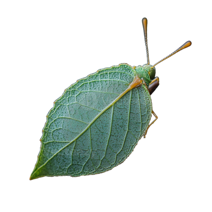 a green leaf bug on a white background