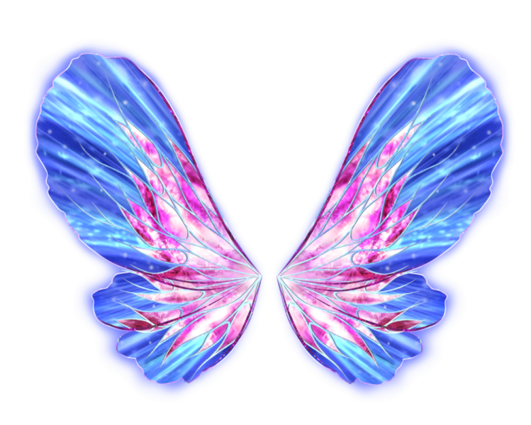 a blue butterfly with pink and blue wings