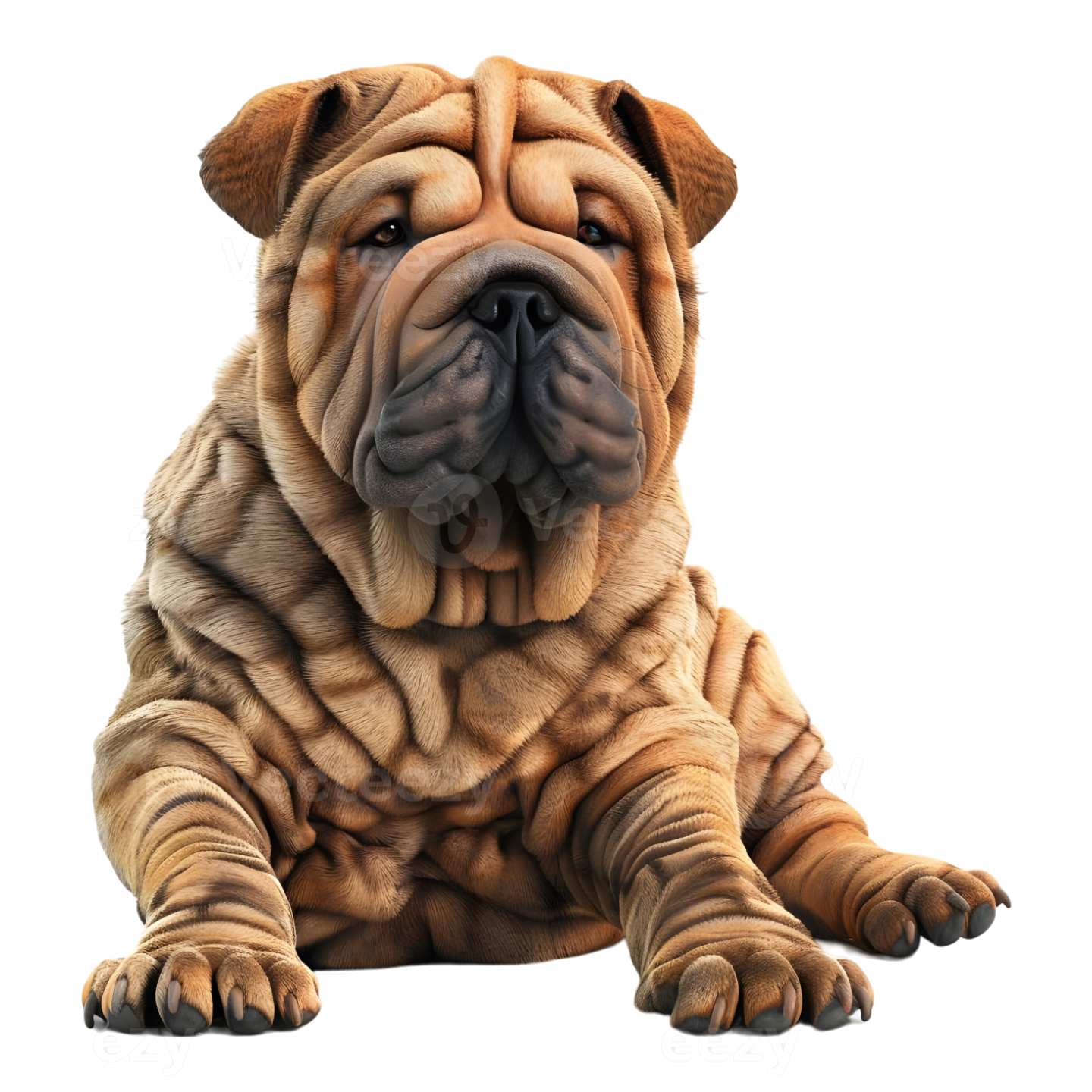 a large brown dog laying down on the ground