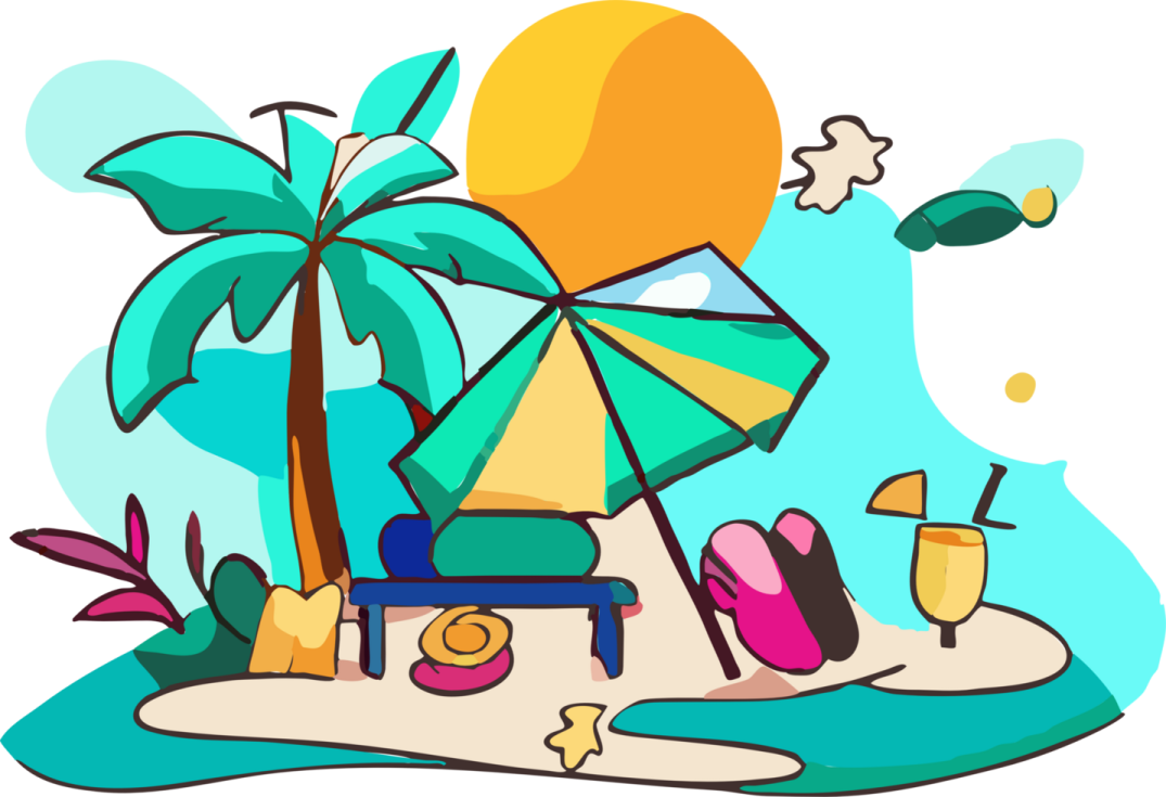 an illustration of a beach scene with palm trees