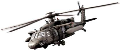 a helicopter flying through the air on a white background