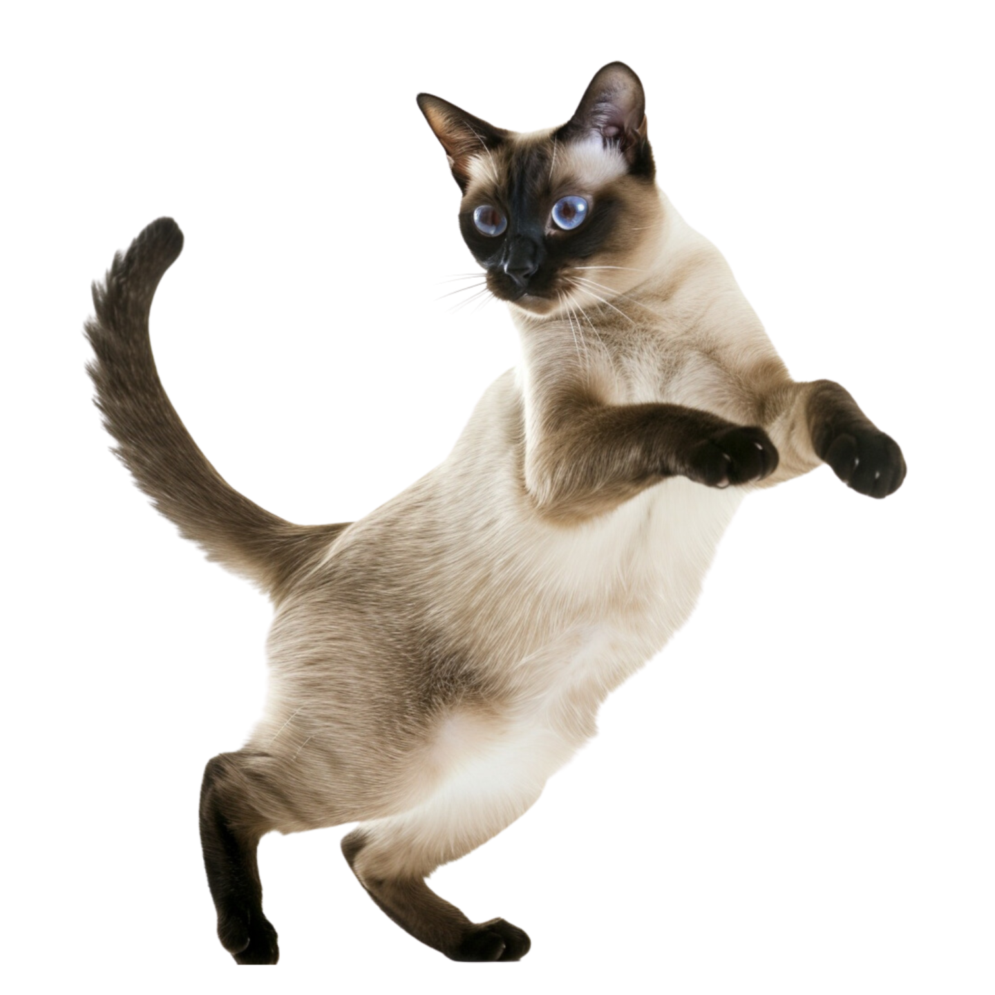 a siam cat jumping in the air