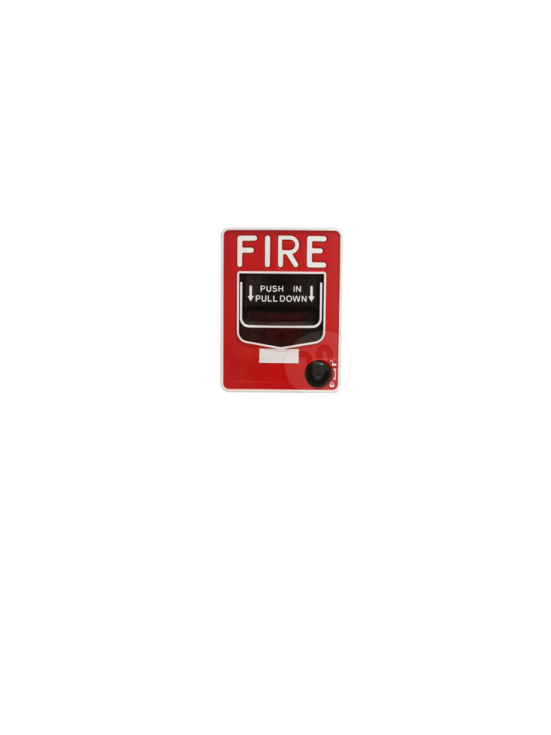 a red fire alarm button on a white background