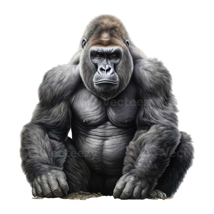an illustration of a gorilla sitting on the ground