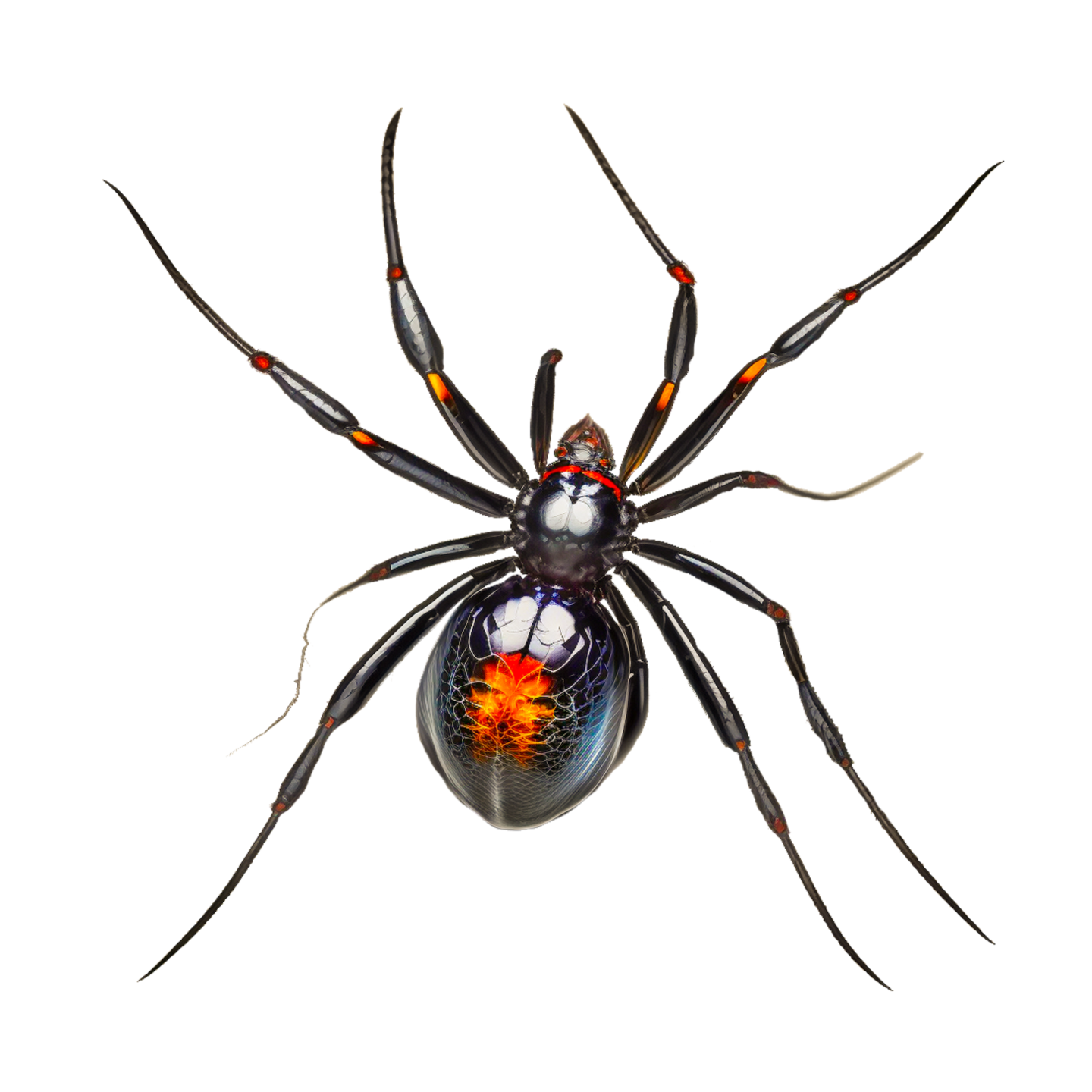 a black widow spider on a white background