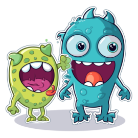 two cartoon monsters with their mouths open