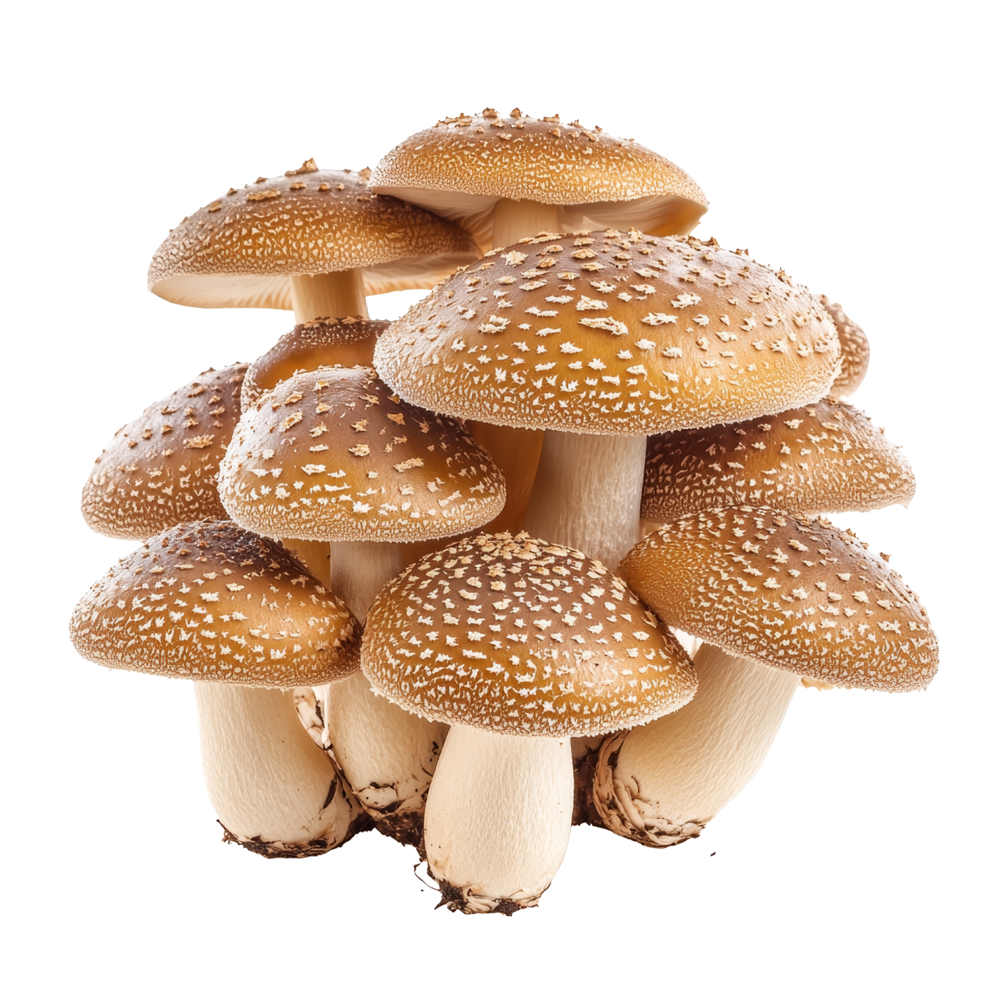 a pile of mushrooms on a white background