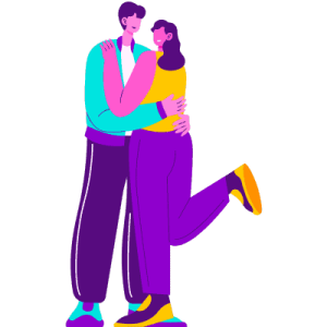 an illustration of a couple hugging
