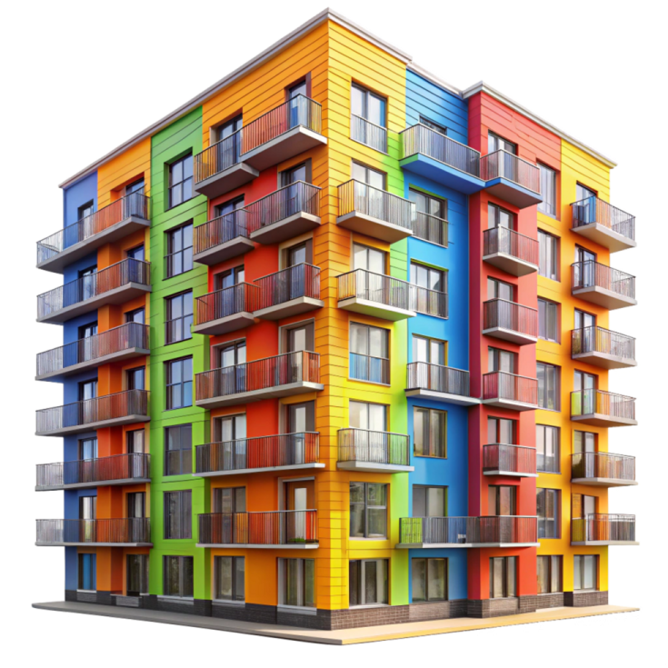 a multi - colored apartment building