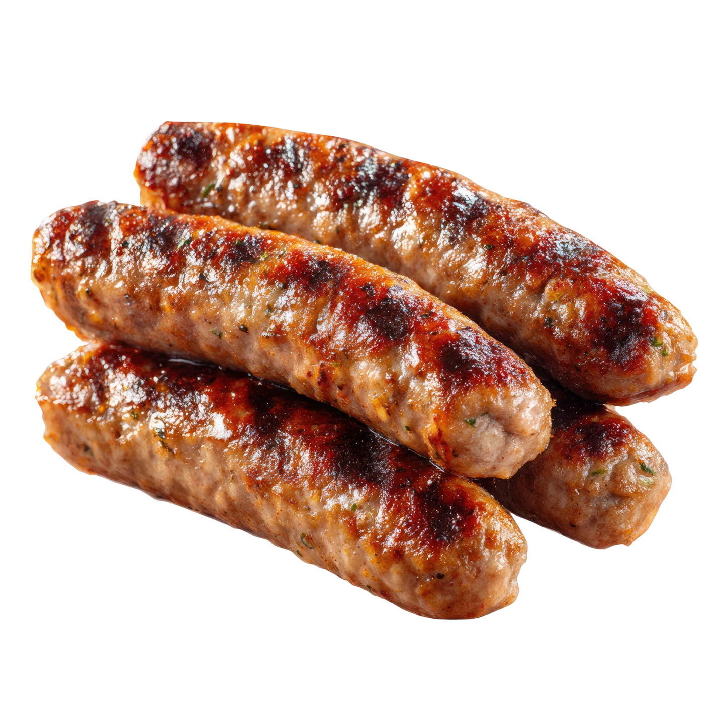 three sausages on a white background