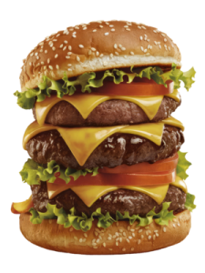a hamburger with cheese, tomato and lete