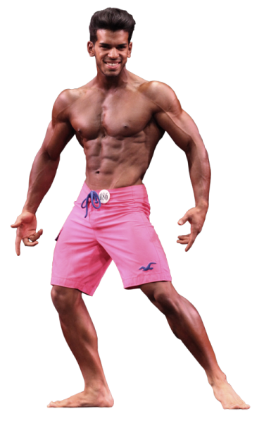 a man in pink shorts posing for the camera