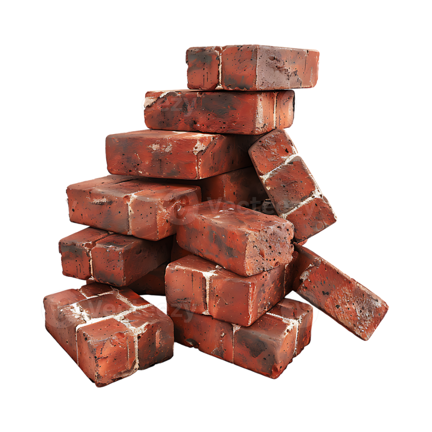 a pile of red bricks on a white background