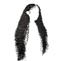 a woman with long curly hair on her head