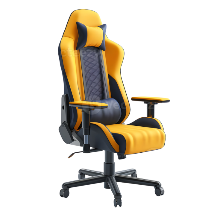 a yellow and black gaming chair on a white background