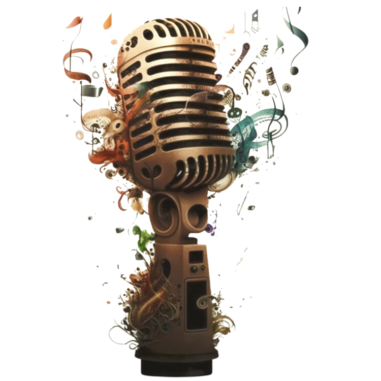 a microphone with music notes coming out of it